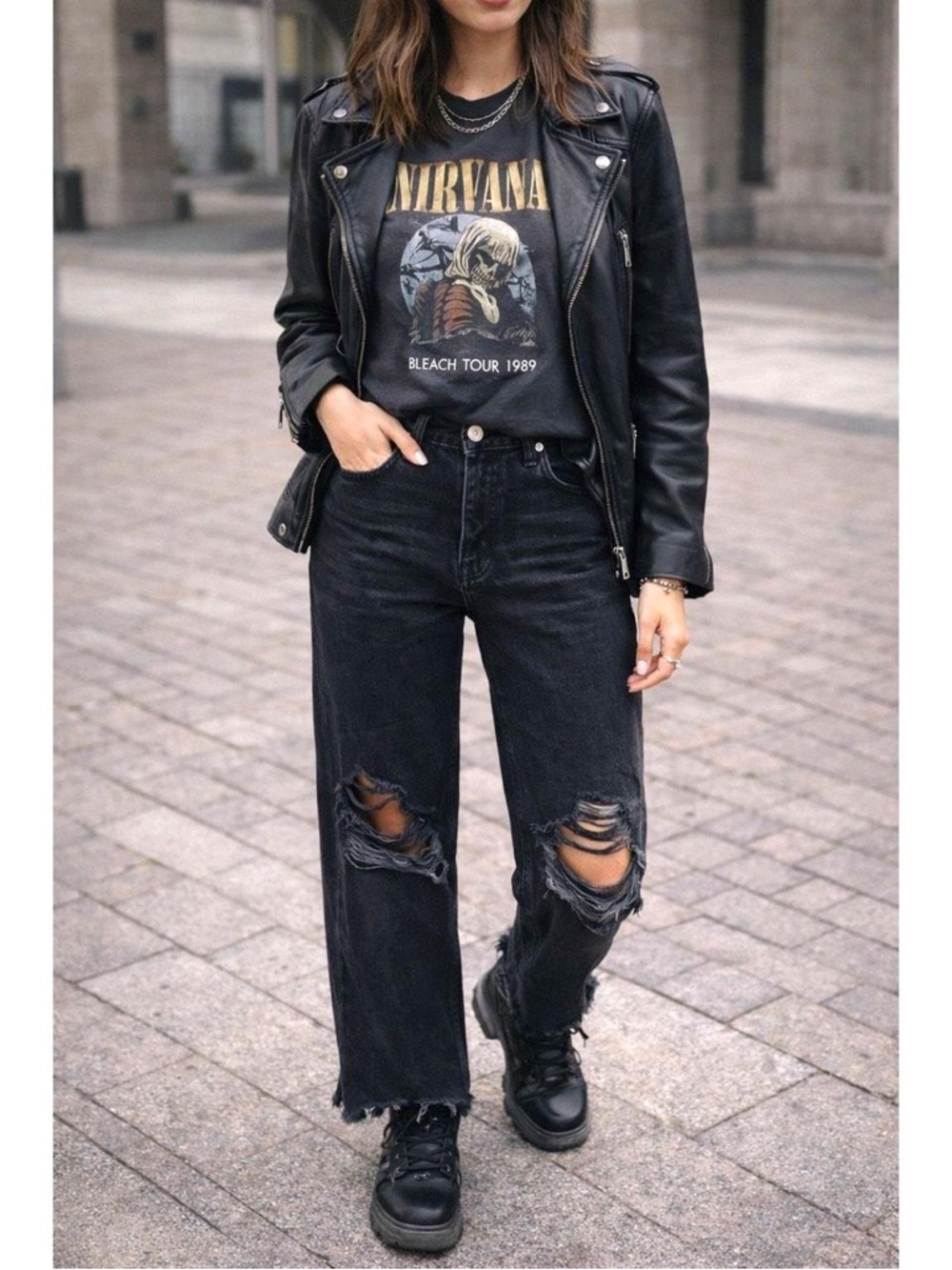We The Free Black Distressed Straight-Leg Jeans